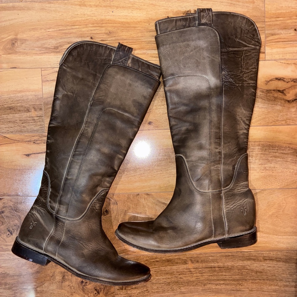 Frye Paige Tall Riding Boots Brown Distressed Leather - size 7